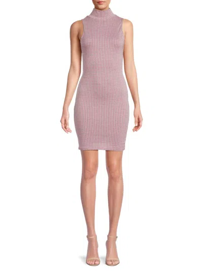 Love Ady Women's Houndstooth Mini Bodycon Dress In Mauve Pink
