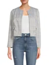 Love Ady Women's Plaid Open Front Cropped Blazer In Lilac Multi