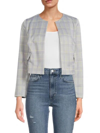 Love Ady Women's Plaid Open Front Cropped Blazer In Lilac Multi