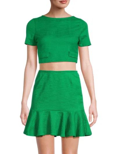 Love Ady Women's Short Sleeve Crepe Crop Top In Ever Green