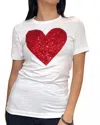 Love & Bambii Sequin Heart Tee In White In White