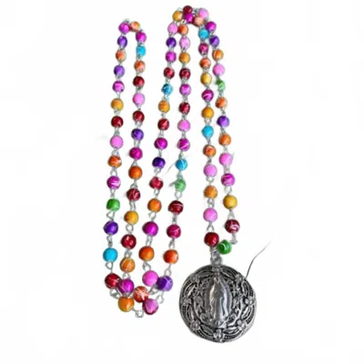 Love And Honor Jesus Women's Fiesta Our Lady Of Guadalupe Beaded Necklace In Multicolor In Gold