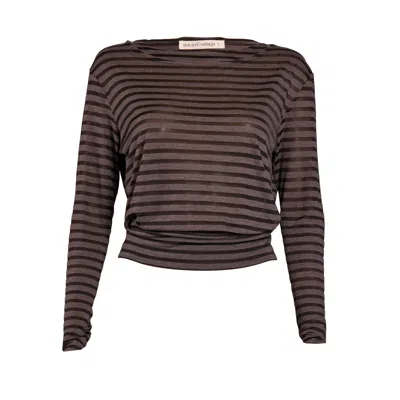 Love And Nostalgia Women's Black / Grey Alexa Striped Boat Neck Top
