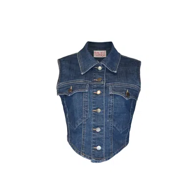 Love And Nostalgia Women's Blue Bella Cropped Vest Jaded Wash