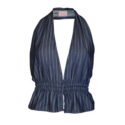 Love And Nostalgia Women's Blue Camila Pinstripe Denim Halter Top