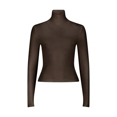 Love And Nostalgia Women's Brown Secret Agent Rib Turtleneck Top - Espresso In Black