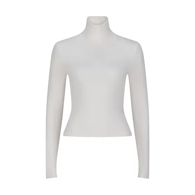Love And Nostalgia Women's White Secret Agent Rib Turtleneck Top - Vanilla