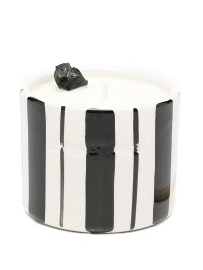 Love & Stones Heal Striped Candle In White