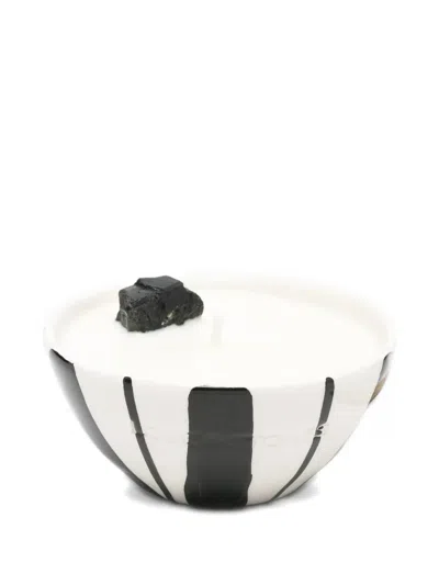 Love & Stones Heal Striped Candle In White