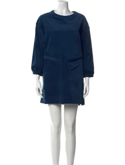 Pre-owned Love Binetti Bateau Neckline Mini Dress In Blue