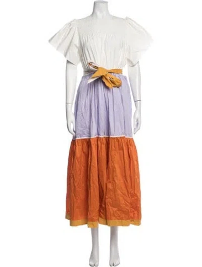 Pre-owned Love Binetti Colorblock Pattern Long Dress In Orange