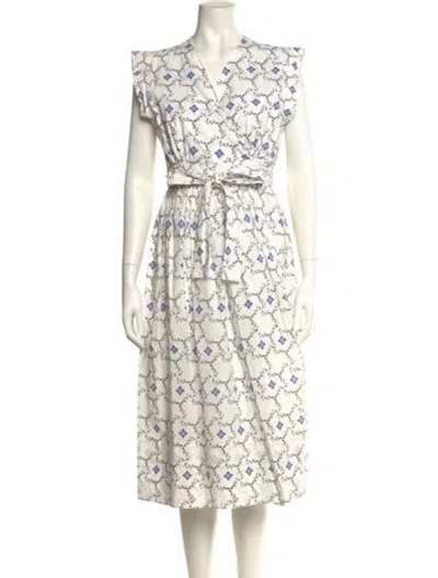 Pre-owned Love Binetti Floral Print Midi Length Dress In White