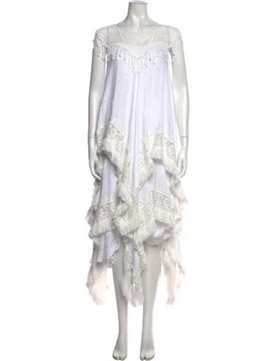 Pre-owned Love Binetti Lace Pattern Long Dress In White