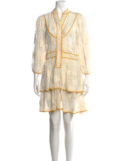 Pre-owned Love Binetti Lace Pattern Mini Dress In Neutral