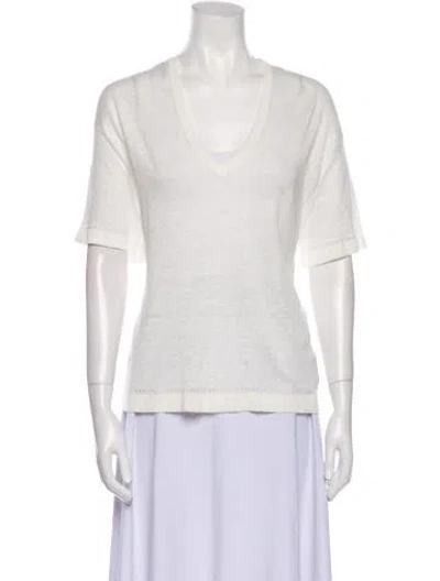 Pre-owned Love Binetti Linen V-neck T-shirt W/ Tags In Neutral