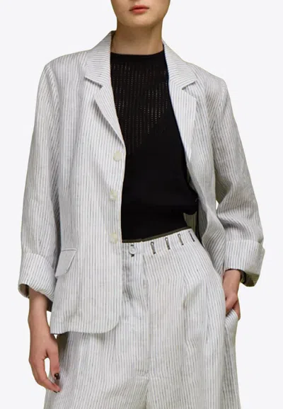 Love Binetti Noto Striped Linen Blazer In Gray