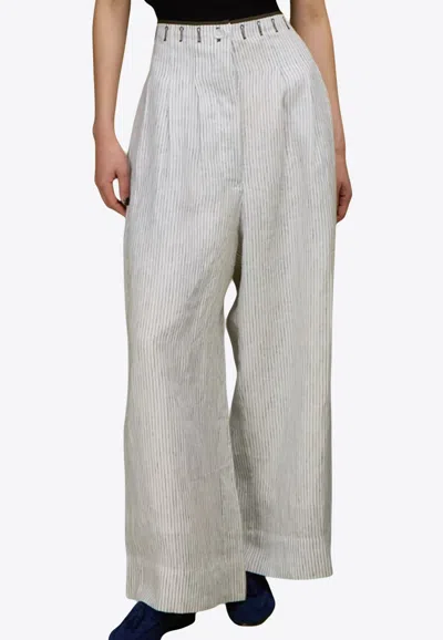 Love Binetti Noto Striped Linen Pants In Gray