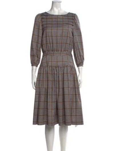 Pre-owned Love Binetti Plaid Print Midi Length Dress In Red/white/yellow