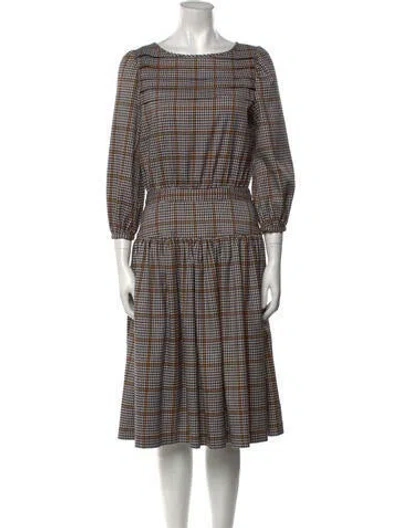 Pre-owned Love Binetti Plaid Print Midi Length Dress In White