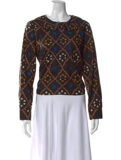 Pre-owned Love Binetti Printed Long Sleeve Top In Brown