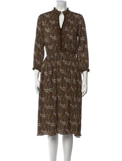 Pre-owned Love Binetti Printed Midi Length Dress In Brown