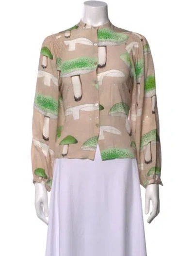 Pre-owned Love Binetti Silk Floral Print Blouse In Neutral