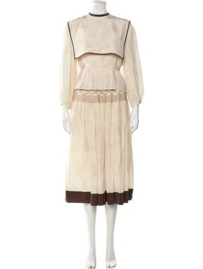Pre-owned Love Binetti Silk Floral Print Skirt Set In Neutral