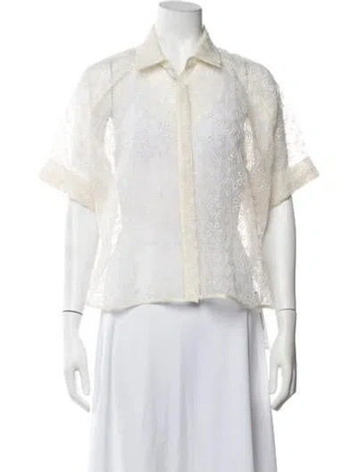 Pre-owned Love Binetti Silk Lace Pattern Top In White