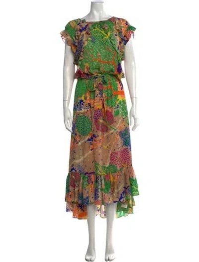 Pre-owned Love Binetti Silk Long Dress In Green