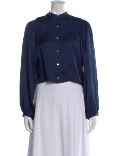 Pre-owned Love Binetti Silk Long Sleeve Blouse In Blue