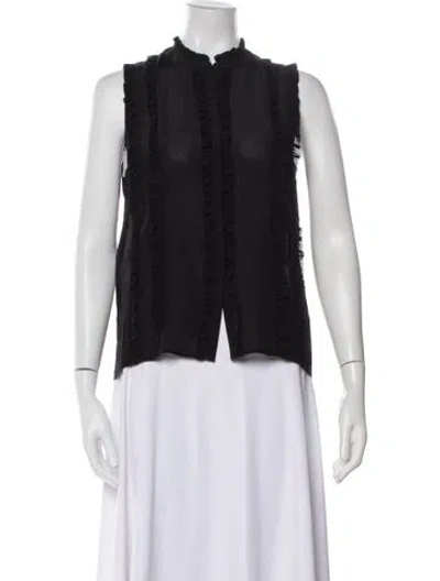 Pre-owned Love Binetti Silk Mock Neck Blouse In Blue