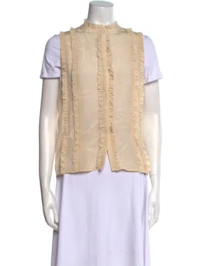 Pre-owned Love Binetti Silk Mock Neck Blouse In Neutral