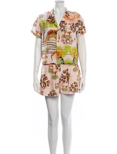 Pre-owned Love Binetti Silk Printed Short Set In Multicolor