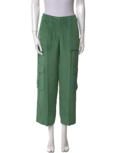 Pre-owned Love Binetti Silk Wide Leg Pants In Green