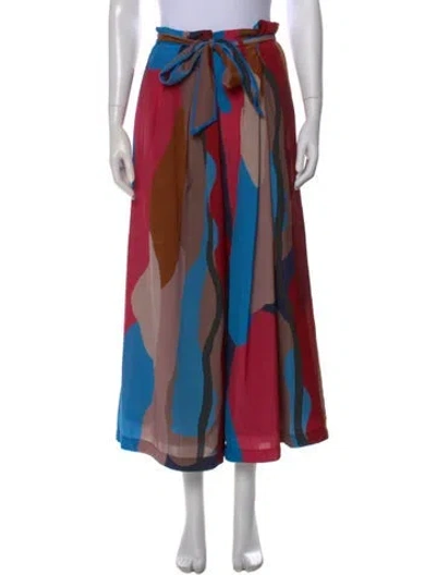 Pre-owned Love Binetti Silk Wide Leg Pants In Red