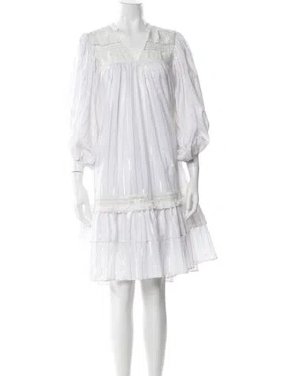 Pre-owned Love Binetti V-neck Knee-length Dress W/ Tags In White