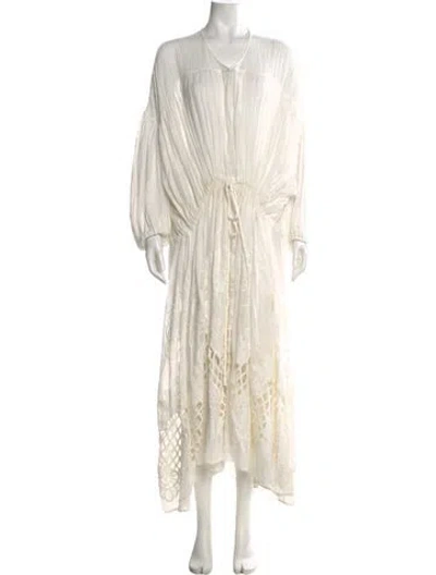 Pre-owned Love Binetti V-neck Long Dress In White