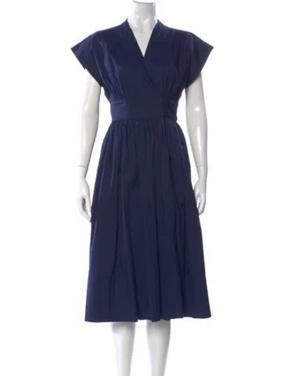 Pre-owned Love Binetti V-neck Midi Length Dress In Blue