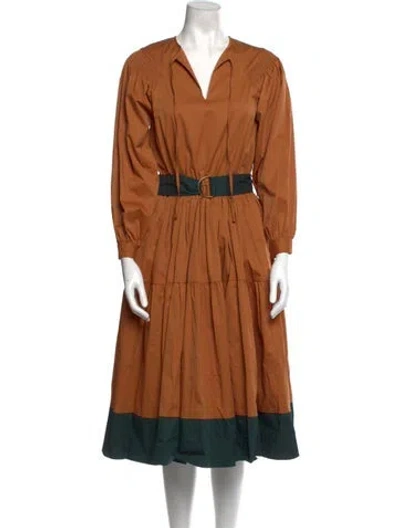 Pre-owned Love Binetti V-neck Midi Length Dress In Brown