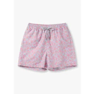 Love Brand Mens Staniel Printed Swim Shorts In Crazy Coral In Pink