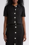 Love By Design Abby Button Front Short Sleeve Top In Black