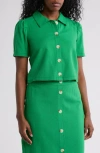 Love By Design Abby Button Front Short Sleeve Top In Fern Green