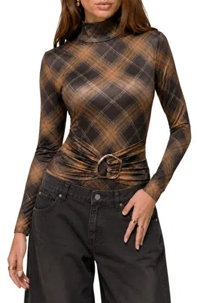 Love By Design Adair Plaid Bodysuit In Brown