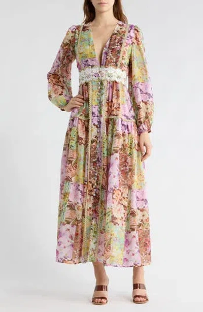 Love By Design Anna Long Sleeve Button Front Maxi Dress In Multi