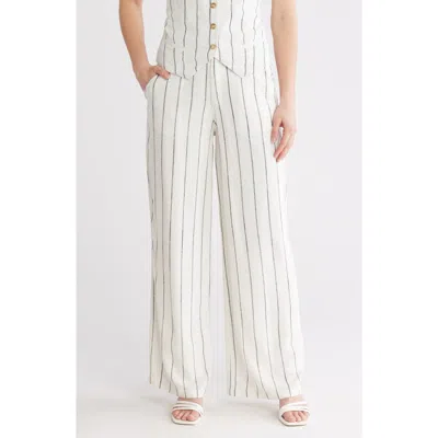 Love By Design April High Waist Wide Leg Pants In Gardenia/black Stripe