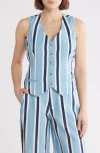 Love By Design April V-neck Vest In Chambray Stripe