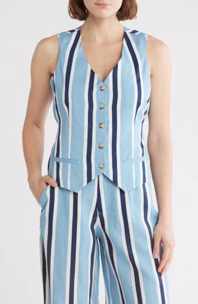Love By Design April V-neck Vest In Chambray Stripe