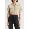 Love By Design Barcelona Short Sleeve Crop Utility Jacket In Brown