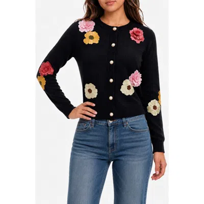 Love By Design Botanical Appliqué Cardigan In Black