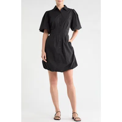 Love By Design Charlotte Puff Sleeve Bubble Hem Shirtdress In Black